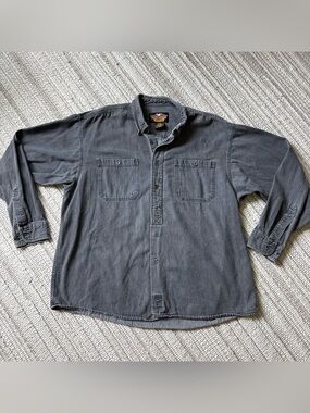 Vintage Harley-Davidson Men’s XXL Grey Casual Button Down Denim Shirt 90’s Y2k